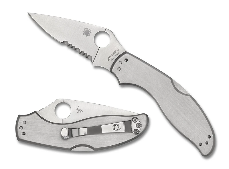 UpTern Lock Back [Serrated] Knife Stainless Steel (2.90 Satin 8Cr13MoV) Spyderco C261PS