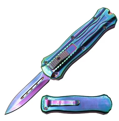 OTF (FULL RAINBOW) Double Edge Pocket Knife CA Legal
