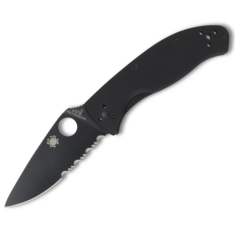 Spyderco Tenacious Folding Knife Liner Lock Black G-10 [3.39" Black Serrated 8Cr13MoV] C122GBBKPS