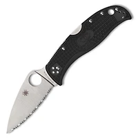 Leafjumper Full Serrated Lockback Knife Black FRN (3.09" Satin VG-10) Spyderco C262SBK