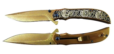 Stec Skull (Gold) A/O Flipper Pocket Knife