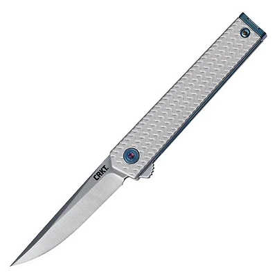 CRKT - CEO Microflipper Silver Aluminum Pocket Knife [2.36" Satin Drop Point 12C27 Sandvik]
