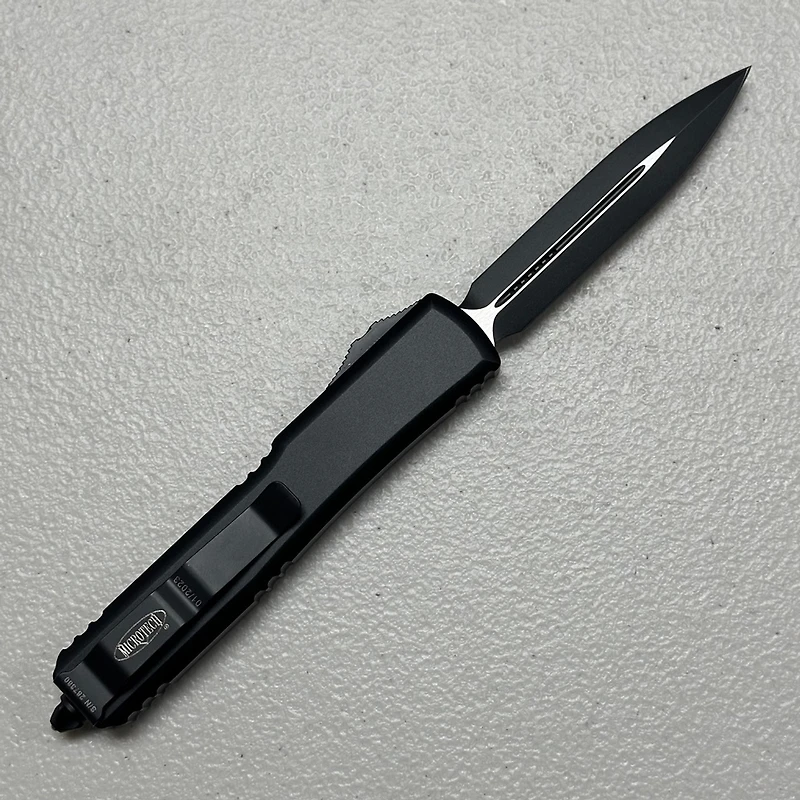 Microtech Ultratech Tactical Black OTF Knife Double Edge (3.46" Black M390) 122-1T