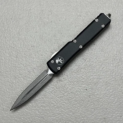 Microtech UTX-70 Black OTF Knife Double Edge (2.41" Stonewash M390) 147-10