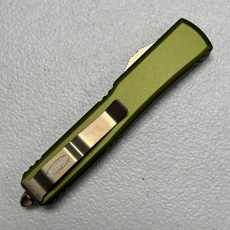 Microtech Ultratech OD Green OTF Knife Double Edge (3.46" Bronze M390) 122-13OD