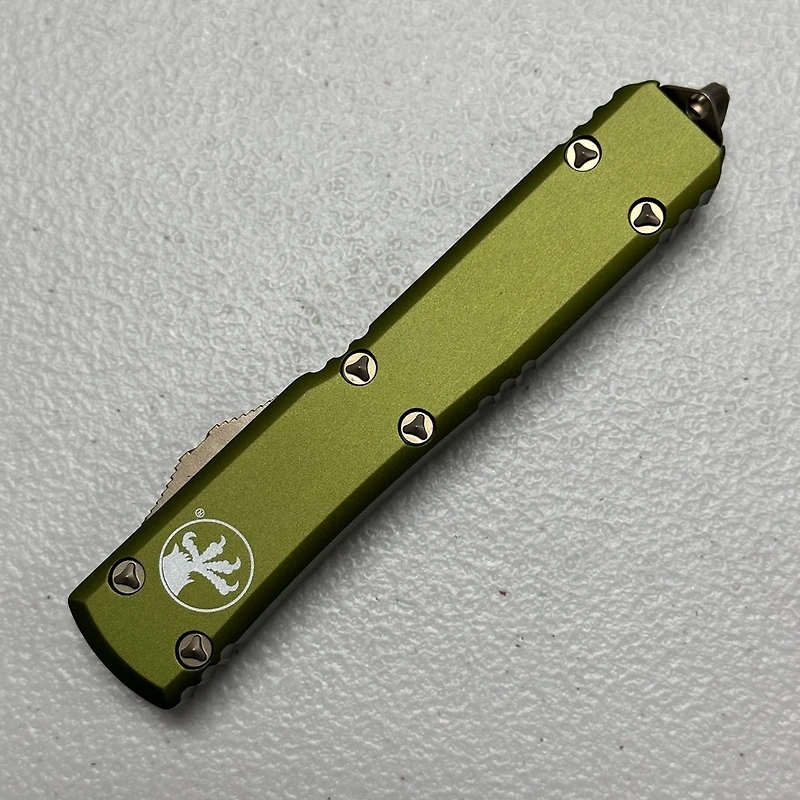 Microtech Ultratech OD Green OTF Knife Double Edge (3.46" Bronze M390) 122-13OD