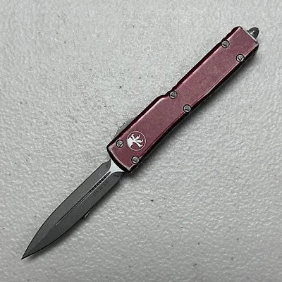 Microtech UTX-70 Distressed Merlot Red OTF Knife Double Edge (2.41"Stonewash M390) 147-10DMR