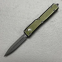 Microtech UTX-70 Distressed OD Green OTF Knife Double Edge (2.41" Stonewash M390) 147-10DOD