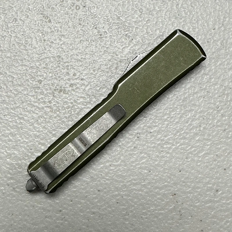 Microtech UTX-70 Distressed OD Green OTF Knife Double Edge (2.41" Stonewash M390) 147-10DOD