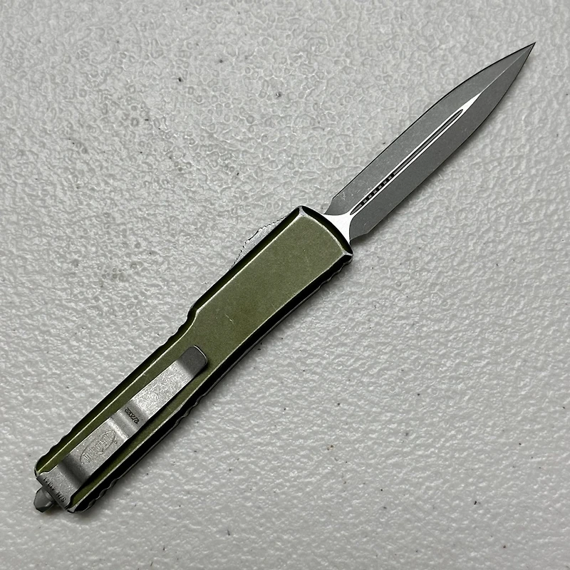 Microtech UTX-70 Distressed OD Green OTF Knife Double Edge (2.41" Stonewash M390) 147-10DOD
