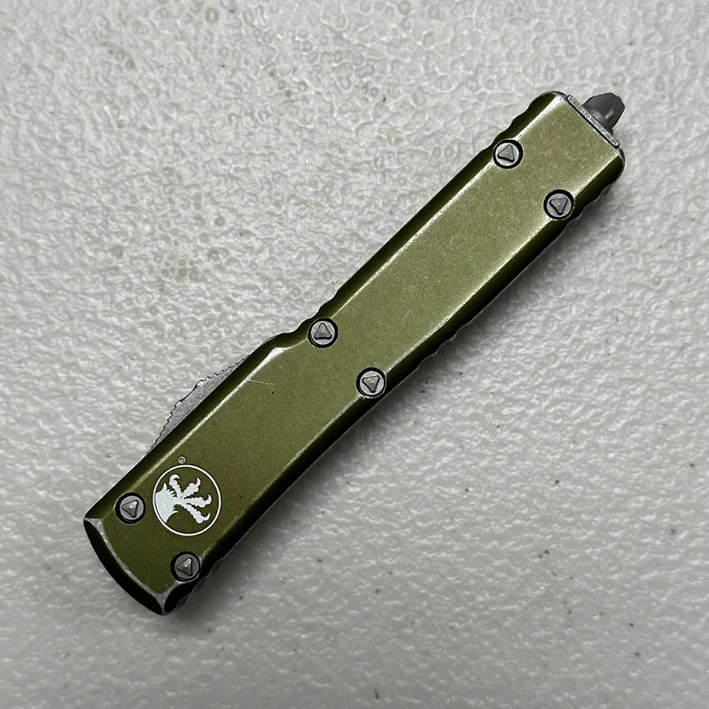 Microtech UTX-70 Distressed OD Green OTF Knife Double Edge (2.41" Stonewash M390) 147-10DOD