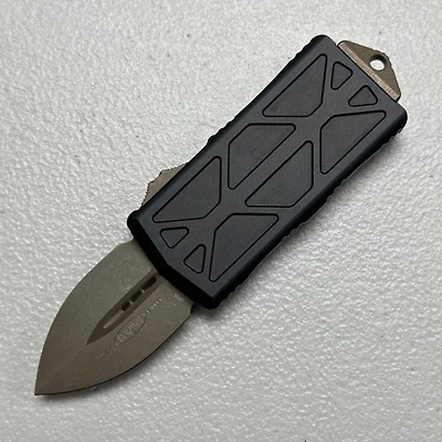 Microtech Exocet Black OTF Knife Apocalyptic Double Edge (1.98" Bronze M390) 157-13AP