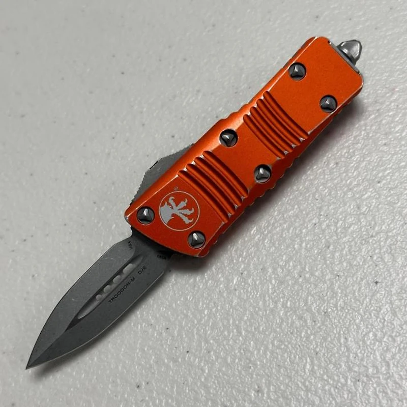 Microtech Mini Troodon Orange OTF Double Edge (1.99" Stonewash M390) 238-10DOR
