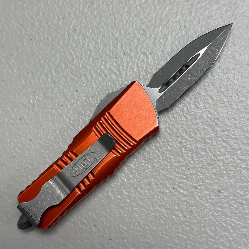 Microtech Mini Troodon Orange OTF Double Edge (1.99" Stonewash M390) 238-10DOR