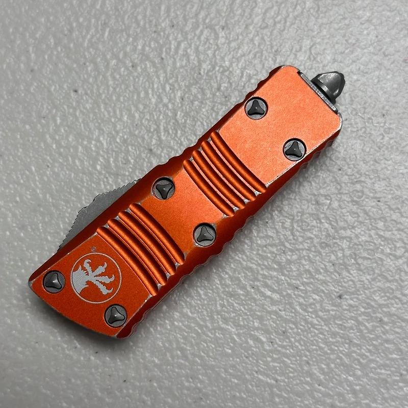 Microtech Mini Troodon Orange OTF Double Edge (1.99" Stonewash M390) 238-10DOR