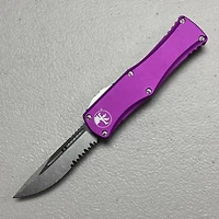 Microtech Hera Violet Partial Serrated OTF Drop Point (3.125" Stonewash) 703-11VI