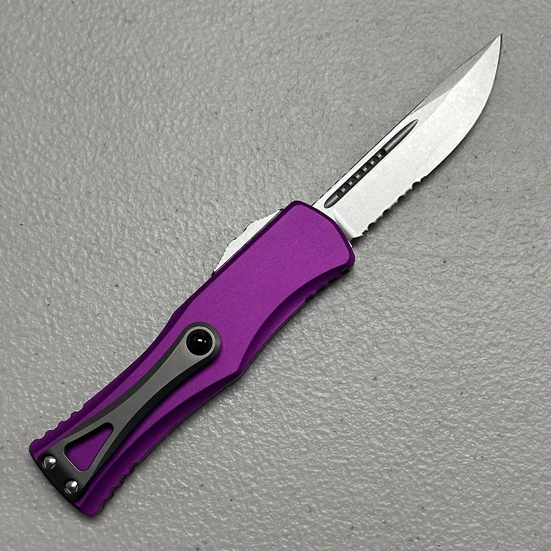 Microtech Hera Violet Partial Serrated OTF Drop Point (3.125" Stonewash) 703-11VI