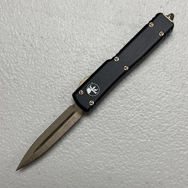 Microtech UTX-70 Black OTF Knife Double Edge (2.41" Bronze M390) 147-13