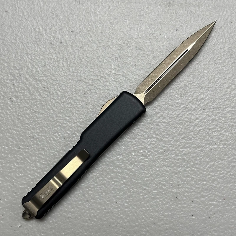 Microtech UTX-70 Black OTF Knife Double Edge (2.41" Bronze M390) 147-13