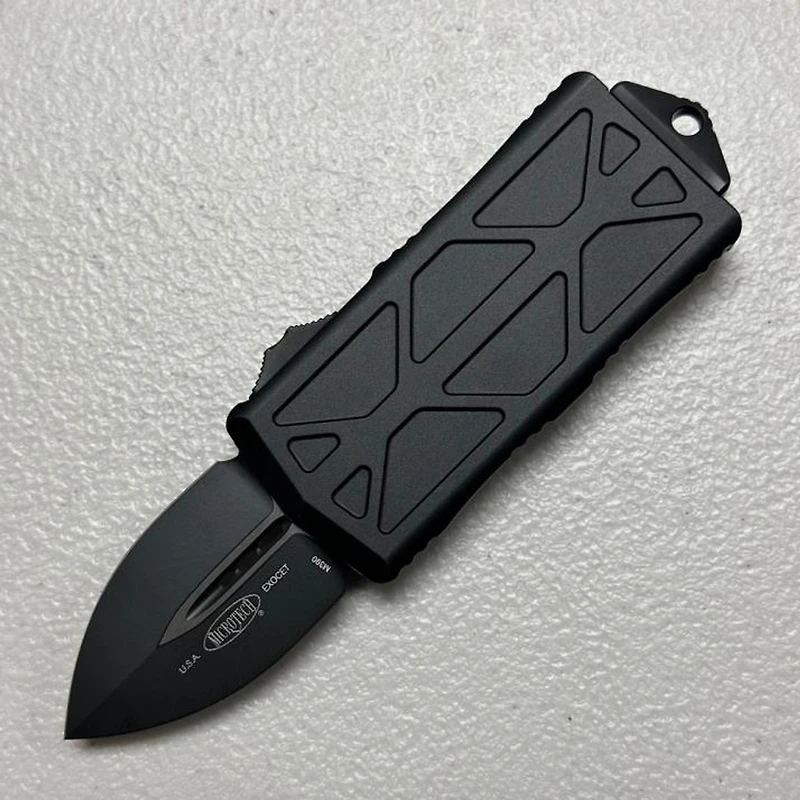 Microtech Exocet All Black Tactical OTF Knife Double Edge (1.98" Black ) 157-1T