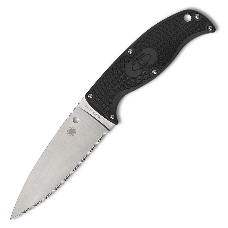 Enuff 2 Fixed Blade Knife Full Serrated Black FRN (3.90" Satin VG-10) Spyderco FB31SBK2