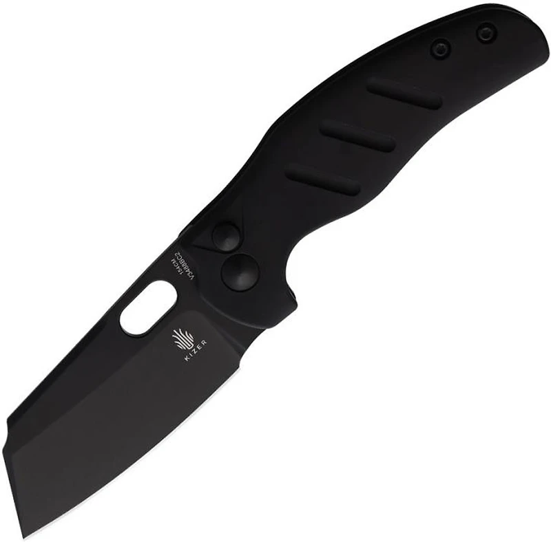 Sheepdog C01c Mini (Black Aluminum) Button Lock Pocket Knife [2.61" Black 154CM] Kizer Cutlery V3488BC2
