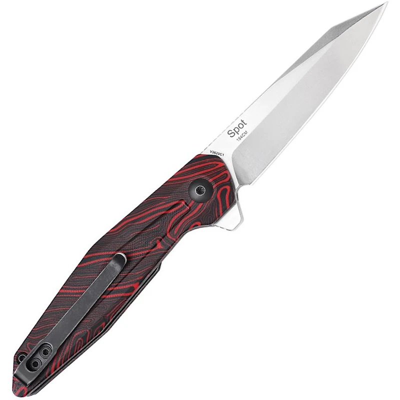 Spot Liner Lock (Black & Red) G-10 Pocket Knife [2.91" Stonewash 154CM] Kizer Cutlery V3620C1