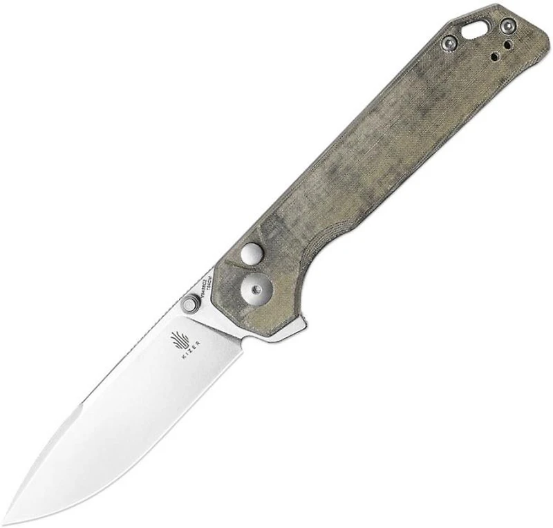 Begleiter XL (Micarta Green) Pocket Knife [3.91" Stonewash 154CM] Kizer Cutlery V5458C2