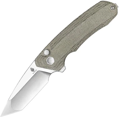 Mad Tanto Button Lock (Green Micarta) Pocket Knife [3.31" Stonewash 154CM] Kizer Cutlery V4602C2