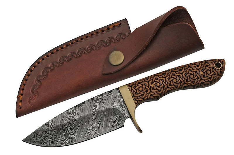 Damascus Celtic Knot Handle Hunter Fixed Blade (9" Overall)