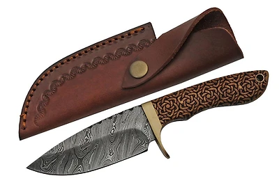 Damascus Celtic Knot Handle Hunter Fixed Blade (9" Overall)