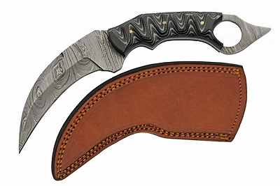 Damascus Karambit Charcoal Micarta Handle Fixed Blade (9.5" Overall)