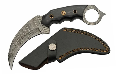Damascus Karambit Black Pakkawood Handle Fixed Blade (7.5" Overall)