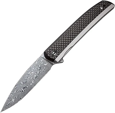 CIVIVI Savant Flipper Knife Black G-10 Twill Carbon Fiber (3.50" Damascus) C20063B-DS1