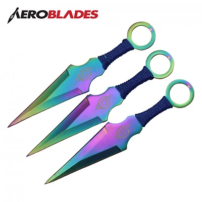 Ninja Kunai (Rainbow) 3pc Set Throwing Knife 6.5" with Ninja Symbol