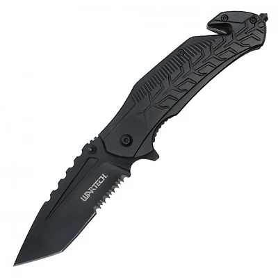 Wartech Tanto Rescue Serrated Black Handle (BLACK) Blade AO Pocket Knife