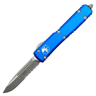 Microtech Ultratech Blue OTF Knife Serrated (3.46" Apocalyptic) 121-11APBL