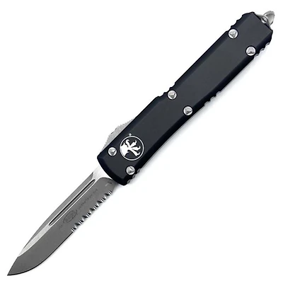 Microtech Ultratech Black OTF Knife Serrated (3.46" Apocalyptic) 121-11AP