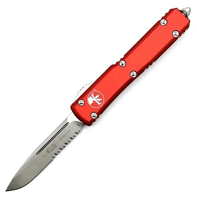 Microtech Ultratech Red OTF Knife Serrated (3.46" Stonewash) 121-11RD