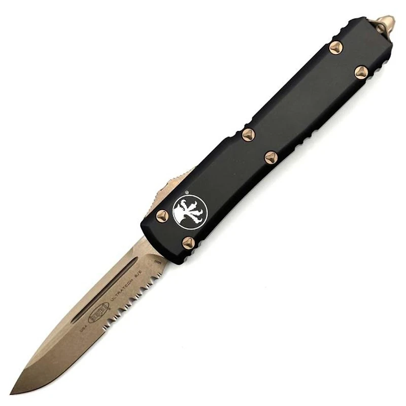 Microtech Ultratech Bronze Black OTF Knife Serrated (3.46" Bronze) 121-14