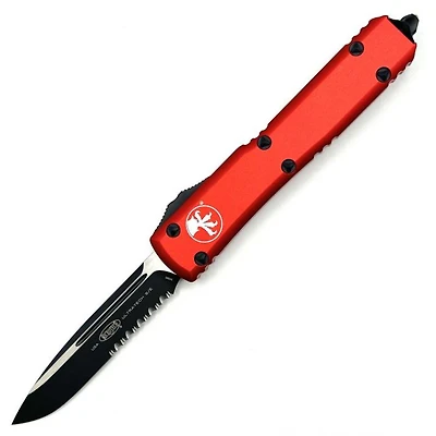 Microtech Ultratech Red OTF Knife Serrated (3.46" Black) 121-2RD