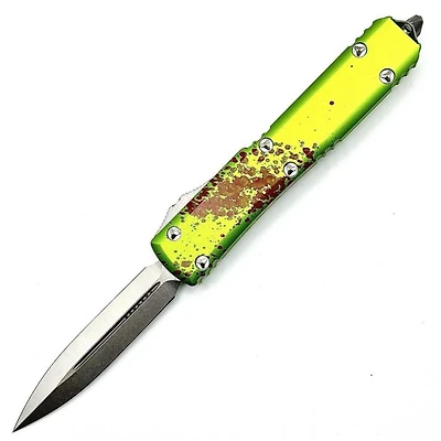 Microtech Ultratech Zombie Green OTF Knife Double Edge (3.46" Stonewash) 122-10Z
