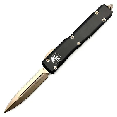 Microtech Ultratech Bronze Black OTF Knife Double Edge Full Serrated (3.46" Bronze Apocalyptic) 122-15