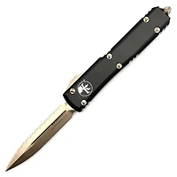 Microtech Ultratech Bronze Black OTF Knife Double Edge Full Serrated (3.46" Bronze Apocalyptic) 122-15