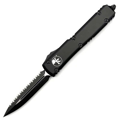 Microtech Ultratech Black Tactical OTF Knife Double Edge Full Serrated (3.46" Black) 122-3T