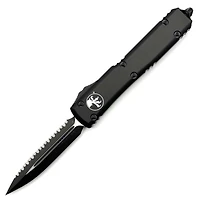 Microtech Ultratech Black Tactical OTF Knife Double Edge Full Serrated (3.46" Black) 122-3T