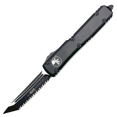 Microtech Ultratech Black Tactical Tanto OTF Knife Full Serrated (3.46" Black) 123-3T