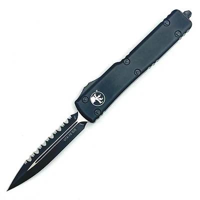 Microtech UTX-70 Black Tactical OTF Knife Double Edge Full Serrated (2.41" Black) 147-3T