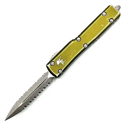 Microtech UTX-70 Distressed OD Green OTF Knife Double Edge Double Full Serrated (2.41" Apocalyptic) 147-D12DOD