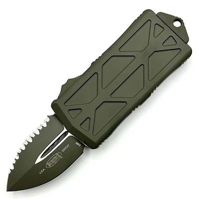 Microtech Exocet OD Green OTF Knife Double Edge Full Serrated (1.98" Green) 157-3COD